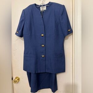 Blue Short Sleeve Suit Set with Gold Buttons